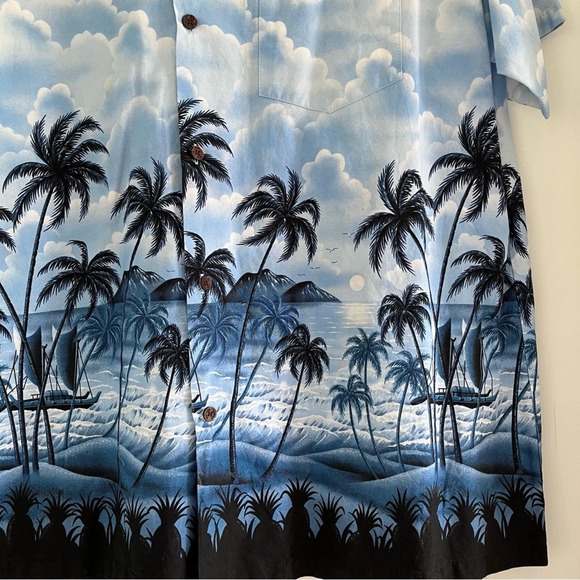 Vintage Men’s Blue Hawaiian Shirt With Palm Trees - Picture 4 of 8